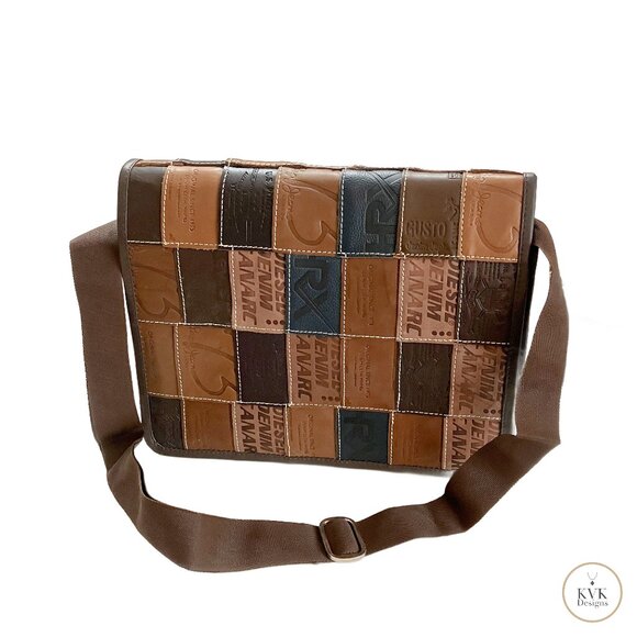 Patchwork Leather Label Messenger Bag - Picture 1 of 6